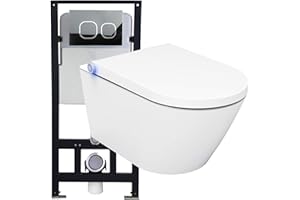 Paquete de WC completo 17: WC-ducha Bernstein básico y asiento de cierre suave con elemento de pared G3004A y placa de accionamiento frontal, placa de accionamiento: modelo de cristal blanco