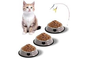 MYTHOSURGE 3 Pezzi Ciotola per Gatti + Giochi per Gatti, Ciotola per Cibo per Gatti in Acciaio Inossidabile, Tappetino Silicone Antiscivolo, Ciotole Gatto(grigio, 3 confezioni)