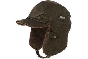 Fancet Unisex Winter Aviator Pilot Cap Earflap Hunting Trapper Hat Ski Snow Hats Waterproof Faux Leather/Waxed Cotton