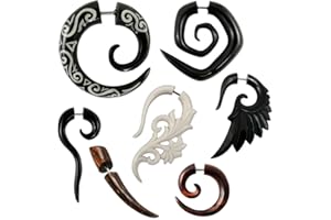 Fly Style 1 Stück Ohrringe Ohrstecker Fake Expander Spirale Ohrdehner Holz, Horn oder Knochen - Natur Schmuck