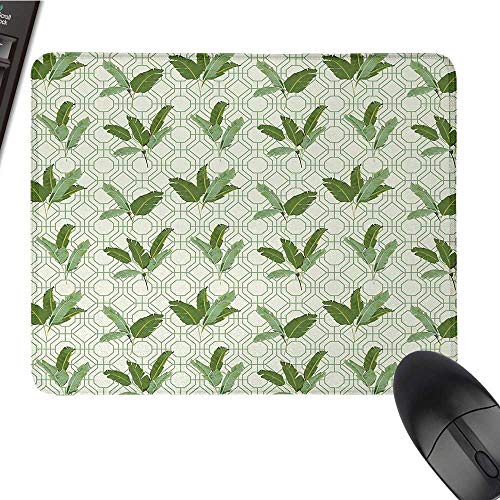 BotanyOffice Mouse PadLarge Evergreen Palm Leaves on Retro Hexagonal Geometric Forms Vintage DesignWaterproof Mice Pad 9.8"x11.8"Olive Green Cream