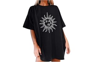 KOMISEUP Oberteile Damen Oversized T-Shirt Sonne Mond Motiv Sportshirt Kurzarm Sport Oberteile Vintage Sweatshirt Rundhals Oberteile Teenager Mädchen Best Friends Lang Top Longshirt