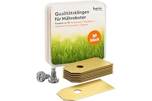 BEOS 30x Lame di Ricambio Premium Titan + Viti - Lame di Ricambio per Le Marche Premium Husqvarna, Gardena, Segway, Yard Force - Spessore della Lama 0,75mm per Un Lungo Piacere di falciare Il Prato