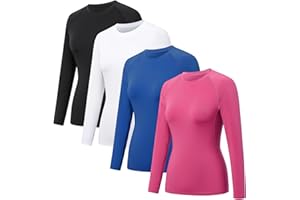HYCOPROT Pack de 4 Hauts de Compression Femme Manches Longues Séchage Rapide Respirant sans Coutures Couche Base Layer Top Sport Tshirt pour Gym Fitness Yoga Running Randonnée Trekking Outdoor