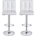 Bar Stools, Height Adjustable Cuban Bar Chairs Synthetic Leather 360° Swivel Kitchen Stool with Backrest and Footrest for Breakfast Bar, Counter, Kitchen and Home Barstools (White, Set of 2 Stools)