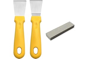 JJWNMLL 2 Stück Reinigungsschaber für Küchenbereich, Edelstahl, Mehrzweck-Küchenschaber mit Kunststoffgriff, gelb(gerade Version + Biegeversion)