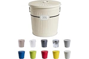 Jinfa Bidone spazzatura interno pattumiera metallo con coperchio differenziata esterno vintage secchio immondizia | Bianco crema 35 litri