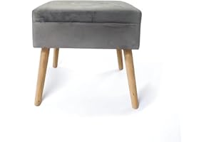 VEA SRL Pouf contenitore velluto WONDER Grigio 45 * 35 * 35 cm, Pouf sgabello contenitore e pouf poggiapiedi divano, Pouf camera da letto e soggiorno 4 gambe in legno(TOW 57168)