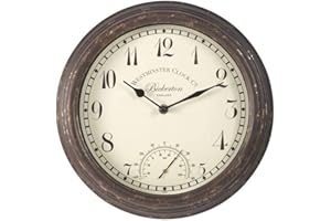 SMART GARDEN Bickerton Wall Clock and Thermometer, Classic Outdoor/Indoor Design with Large 12 Inch Face. Suitable for Garden, Kitchen, Bathroom and More