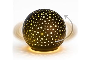 formano LED Deko-Kugel Drehend Schwarz - 15cm Glaskugel Timer 6h/18h Weihnachten Deko - Mattes Farbglas und winterlichen Sterne-Dekor - Herbst Winter Weihnachtsdeko für Tisch Regal Fensterbank