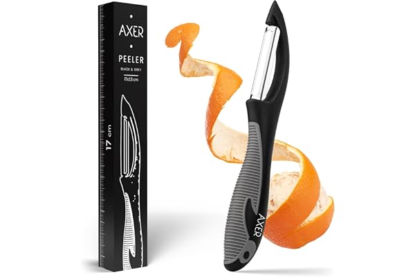 Axer Econome Legumes Noir & Gris - Eplucheur Légumes et Fruits avec Lame Dentelée - Économe Legumes Lavable au Lave-vaisselle - Cuisine Accessoires Pratique - Easy Peeler