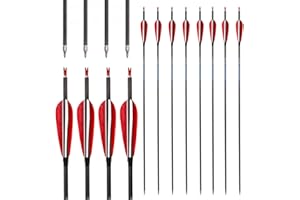 ACCMOS 12St ID 6,2 mm Jagdpfeile Spine 250 300 340 400 500 600 700 800 Pfeil aus Reinem Carbon Länge 26-32 Zoll mit 4 Zoll Rote Weiße Truthahnfeder