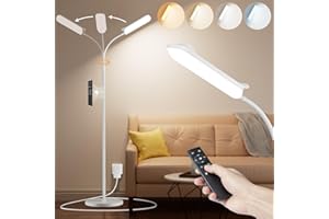 Nulmvic Lampada da Terra LED Dimmerabile: 18W Piantana 4 Temperature di Colore e 4 Luminosità con Telecomando - Timer 1H - Piantana a Collo d'Oca Flessibile per Soggiorno Letto Ufficio (Bianco)