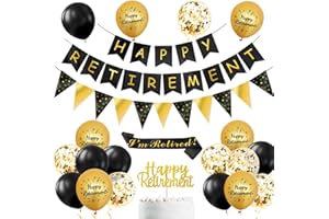 FABULOUSTRIM Black Gold Retirement Decorations set,Includes Retirement Party Decorations,Party Supplies,happy retirement banner,retirement banners Suitable for retirement events,farewell parties.