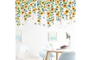 Runtoo Calcomanías de pared de girasol para colgar vides florales para cocina, dormitorio, baño, decoración de pared para niños