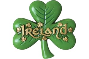 CARROLLS IRISH GIFTS Antique Magnet Of Large Shamrock And Gold Ireland Text And Small Shamrock Design