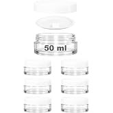 Afracam 50 ml Cam Kavanoz Şeffaf 50 cc Yassı Krem Kavanozu Beyaz Kapaklı 6 Adet
