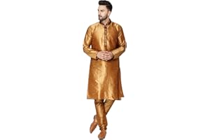 SKAVIJ Herren Tunika Kunstseide Kurta Pyjama Set indisches Ethno Kleid