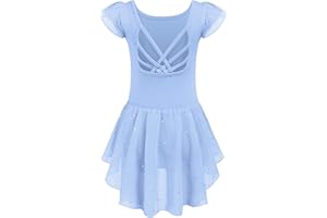 Arshiner Vestito da Balletto per Bambini 2-10 Anni Vestito da Balletto per Ragazze Senza Schienale Maniche Corte Abbigliamento da Balletto Body da Ballo in Cotone con tutù