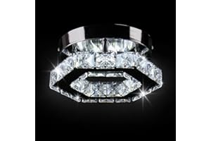 Cainjiazh Moderne Kristall Kronleuchter Edelstahl LED Deckenleuchte Hexagon Mini Unterputz Deckenleuchte für Schlafzimmer Esszimmer Flur Insel (Hexagon-Weiß)