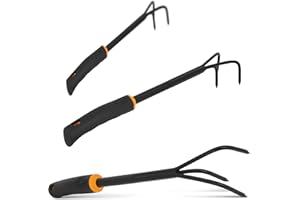 INSTALGURU Petite Griffe de Jardin à 3 Dents Cultivateur De Jardin avec Manche Ergonomique à Main pour Jardinage Griffe Piocheuse Efficace et Durable.