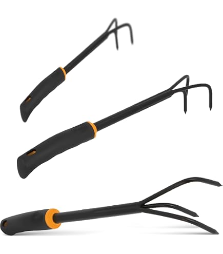 GOOHOME Mini Râteau De Jardin 40,6 Cm 9 Racines, En Acier à Main Pour Arbustes - Petite Poignée - Poignée Ergonomique Confortable Et Résistante à La Rouille - Outil De Jardinage Professionnel