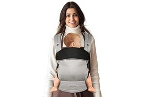 Tuocal Babytrage für Neugeborene bis Kleinkinder, Ergonomische Bequeme und Leichte Tragetuch, Verstellbare Kopf- und Nackenstütze, Verbesserte Lendenwirbelstütze für Babys 4-20 kg 3-36 Monate, Grau