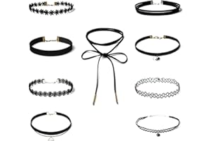 FEBBYA Choker Necklace Set Stretch Collar Tattoo Chains Choker for Teen Girls Women Velvet Black