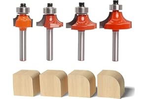 Sinoprotools 4Pcs Round Over Router Bits 1/4 Shank, Roundover Beading Router Bit Set, Tungsten Carbide, Corner Rounding Edge-Forming, Round Over Edging Router Bits (1/8”, 1/4”, 5/16”, 3/8” Radius)