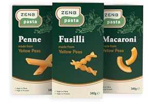 ZENB 100% Yellow Pea Pasta Macaroni, Penne and Fusilli - Vegan and Gluten Free Pasta - 21 g Protein Per 100g (3 Pack)
