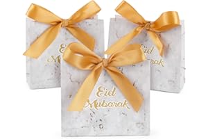 BETESSIN 20Pcs Boîtes Cadeaux Eid Mubarak Sachet Ballotin Papier Coffret Faveurs Bonbonnière Sac Dragées avec Ruban Décorations Ramadan Kareem Fournitures Fête Musulmane Islamique