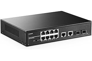 YuLinca 12 Port Gigabit PoE Switch, 8 GE PoE+, 2 GE Uplink, 2 Gigabit SFP, IEEE802.3af/at Max 120W, Fanless Unmanaged Plug&Play Ethernet Switch