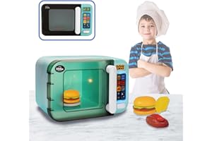 Sobebear Kids Microwave Oven Toy Set, Pretend Play Realistic Kitchen Set with Lights and Sound, 6 Program Functions, Auto Shut-Off, Play/Pause and Open Button, Fun Kitchen Set for Kids 3+ Years