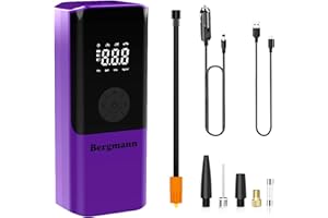 Bergmann VoltAir Cordless + Corded 2in1 Portable Tyre Inflator 150 psi 6000mAH Large Battery LED Display Type-C Port for Cars, Bikes, Toys & Bicycles Luxury Purple