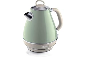 ‎ARIETE Ariete Vintage Wasserkocher 2869, Retro Elektrischer Wasserkocher mit Sichtbarem Wasserstand, Kabellosem 360°-Sockel, Abschaltautomatik, Teesieb, Fassungsvermögen 1,7 l, Edelstahl, 2000 W, Grün