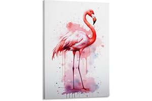 FOCCAR Bunte Flamingo-Gemälde auf Leinwand, Wandkunst, abstrakte Vogelmalerei, Tier-Leinwanddrucke, Poster, Wanddekoration für Heimdekorationen