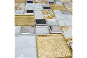 TOTAL LOOK DESIGN TILES AND INTERIORS Onyx Gold Vintage Mix Squares Mosaic Tiles Sheet for Walls Floors Bathroom Kitchen (1 Sheet 30cmX30cm)