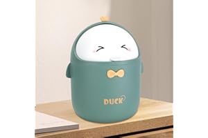 Rubessia Cubo de basura de mesa con tapa, diseño de dibujos animados, pequeño para habitación infantil, color verde