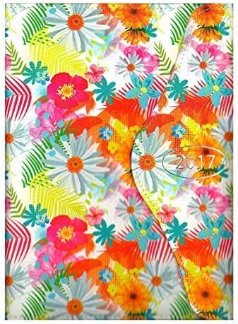 2017 A5 Organiser Colourful Tropical Floral Magnetic Closure Diary Journal (White)