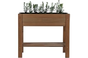 Zestri Hochbeet mit Ablage Braun | 78x28x70 cm aus Kiefernholz inkl. Pflanzfolie | Garten Terrasse Balkon | rechteckig Blumenkasten Kräuterbeet Frühbeet