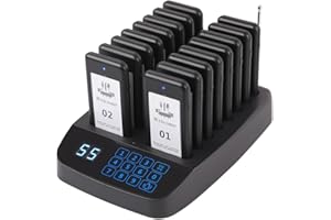LOUKIENE Restaurant Pager System, 16 Wireless Beepers, Touch Screen Keyboard Calling Customers Waiting Pagers with Vibration Flash and Buzzer for Queue in Food Trucks Churches Hospitals Hotels Eatery