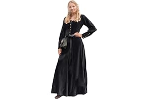 Battle-Merchant Abito medievale Cotehardie Isabell in velluto lungo da donna, in cotone, stile vintage vichingo