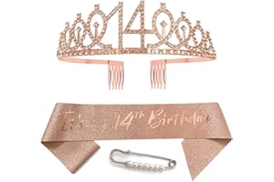 XIHUIMAY 14ème anniversaire écharpe anniversaire fille anniversaire couronne femme épingle à cheveux princesse accessoires de cheveux or rose anniversaire écharpe diadème couronne pour joyeux anniversaire