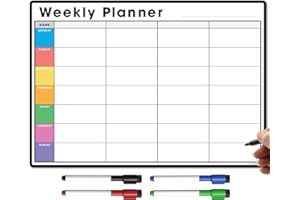 THE MAGNET SHOP TMS Magnetic Weekly Planner and Organiser A3 | Customisable Whiteboard for Family or Business Tasks and Meal Planning | with 4 Free Magnetic Dry Wipe Pen (Multi-Coloured Style 2, A3)