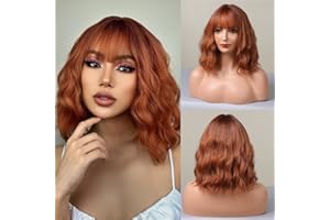 Qihang Perruque Courte Bouclée Orange avec Frange 12 Pouces Synthétique fibre résistante à la chaleur Perruques pour les femmes