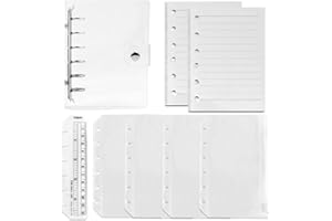 DY.2ten Set di quaderni ricaricabili A7 con copertina – 6 fori in PVC copertina per raccoglitore + 90 fogli (180 pagine) di carta foderata + 4 tasche A7 con chiusura lampo + righello