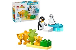 LEGO DUPLO Wildtier-Familien: Pinguine und Löwen – Spielzeug zur Förderung der Feinmotorik für Mädchen & Jungen ab 2 Jahren – Lernspielzeug für Kleinkinder mit 4 Tierfiguren – Geschenkidee – 10442