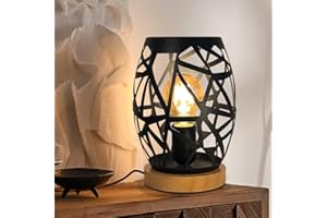HHMTAKA Black Bedside Lamp Dimmable Metal Table Lamp with Wooden Base Decorative Lamp for Bedroom Living Room Dinner Bar(LED Bulbs Included)