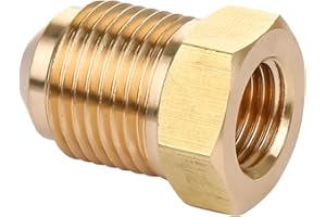HOSIFIY Brass Pipe Adapter - 1/4" SAE Female to 3/8" SAE Male Flare - Brass Pipe Fitting Reducer Adapter for Air Conditioner Refrigeration (2 Packs)