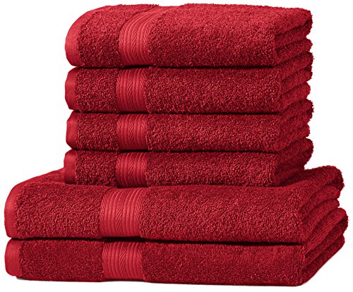 AmazonBasics Lot de 2 draps de bain et 4 serviettes de bain résistants à la décoloration Rouge AmazonBasics Lot de 2 draps de bain et 4 serviettes de bain résistants à la décoloration Rouge